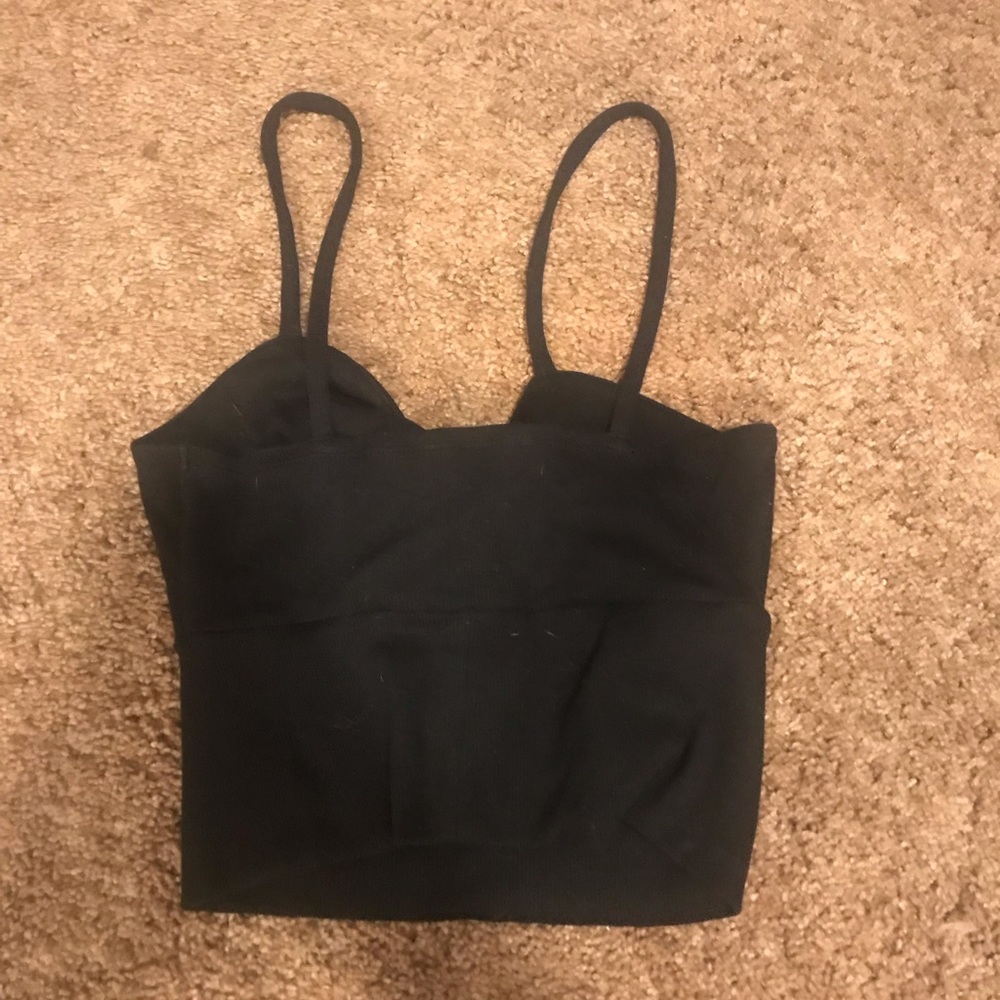 Black Cropped Cami with knot between boobs.